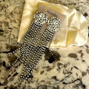 Natasha Silver Rhinestone Dangle Earrings